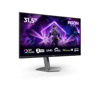 AOC AG326UZD2 31.5" QD-OLED монитор, 3840x2160@240Hz, 0.03ms GtG, 250cd/m² (SDR), 1000cd/m² (HDR), 1 500 000:1, 80M:1, Adaptive Sync, FlickerFree, LowBlue Mode, 8Wx2, Tilt, Height Adjust, Pivot, Swivel, 2xHDMI, DP, USB hub, KVM