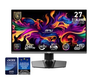 Монитор MSI MPG 272URX QD-OLED, 26.5", 0.03ms, 240Hz, 3840x2160 (UHD), 16:9, Плосък, OLED Care 2.0, G-Sync Compatible, ClearMR 13000, HDR, 1.5M:1, 100M:1, DP(2.1a), 2xHDMI 2.1, 1xTypeC DP alt. w/PD (98W), USB хъб, Pivot, Регулиране на височина, Черен, 8kg