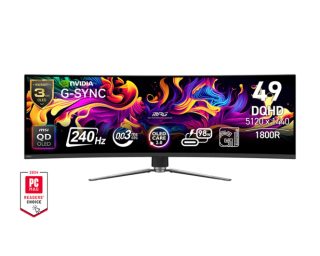 Монитор MSI MPG 491CQPX QD-OLED, 49", 5120x1440, 240Hz, 0.03ms, извивка 1800R, 32:9, G-Sync Compatible, HDR True Black 400, черен