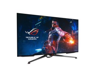 Asus ROG Swift OLED PG48UQ геймърски монитор, 47.5" 4K, OLED, 138Hz (овърклокнат), 0.1 ms (GTG), G-SYNC съвместим, антирефлексно микротекстурно покритие, специален радиатор, равномерна яркост, 98% DCI-P3, истински 10-битов, HDMI 2.1, DisplayPort 1.4, черен