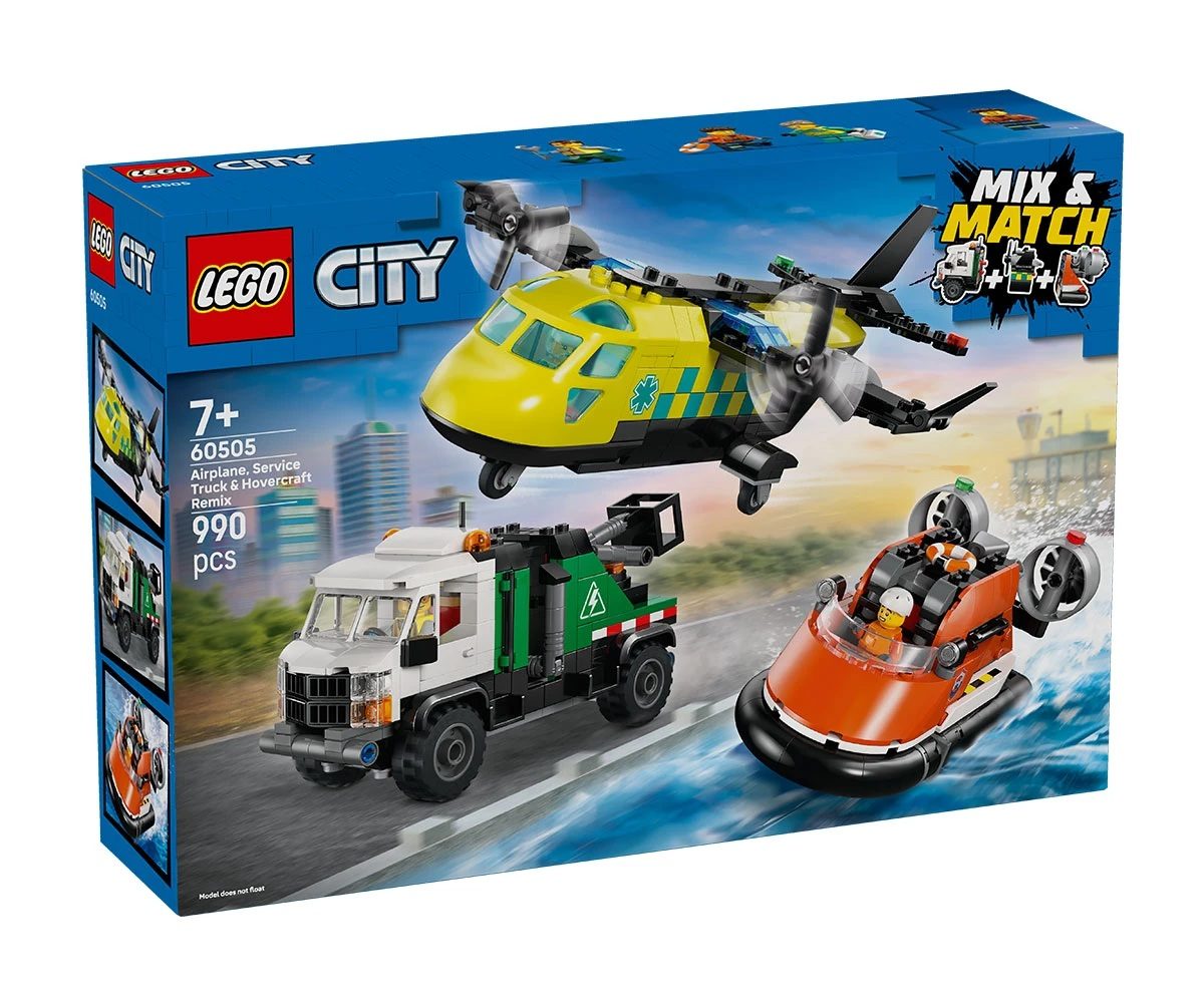LEGO City 60505 - Самолет, сервизен камион и лодка на въздушна възглавница - ремикс