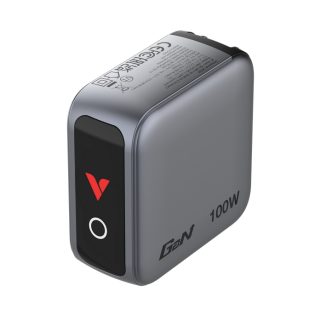 Verbatim Mini GaN Charger 100W with Display + 100W USB-C to USB-C Cable (Charger and Data transfer) Grey