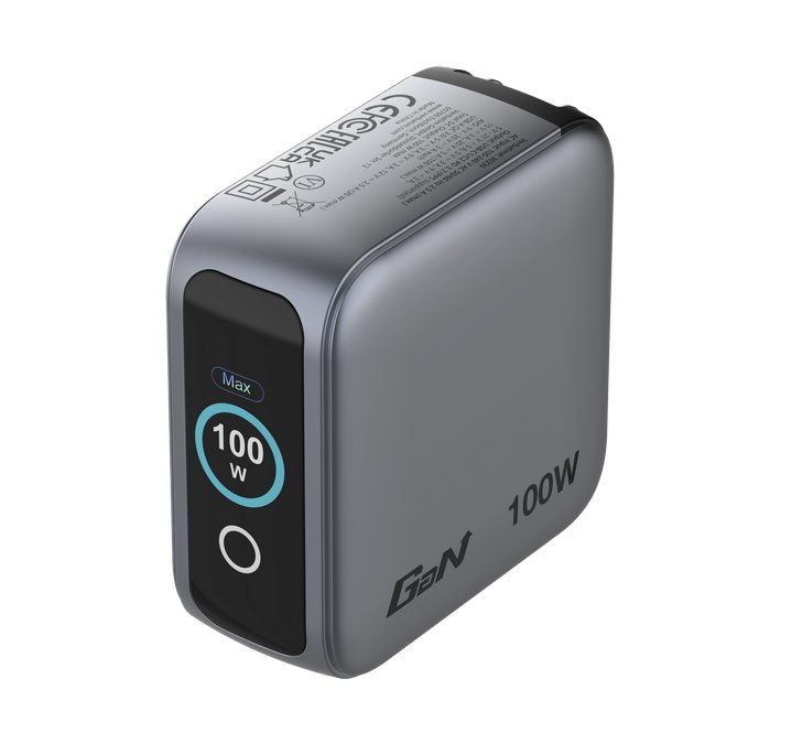 Verbatim Mini GaN Charger 100W with Display + 100W USB-C to USB-C Cable (Charger and Data transfer) Grey