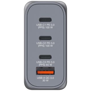 Verbatim GNC-100 GaN зарядно 4 порта 100W USB A/C (EU/UK/US)