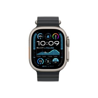 Каишка Apple Watch 49mm: Черна Ocean Band - Natural Titanium Finish