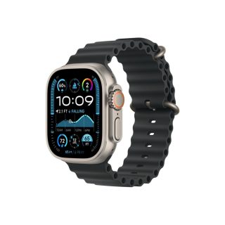 Каишка Apple Watch 49mm: Черна Ocean Band - Natural Titanium Finish