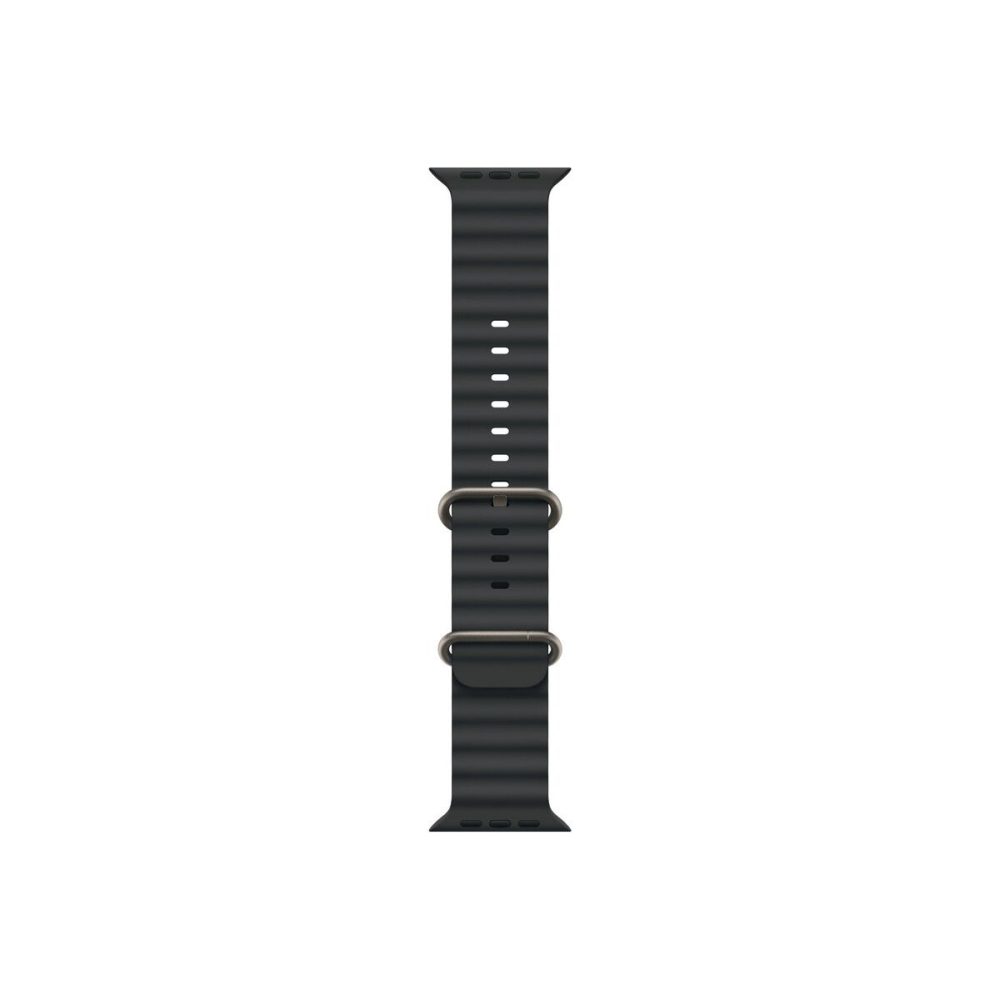 Каишка Apple Watch 49mm: Черна Ocean Band - Natural Titanium Finish