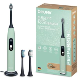 Beurer SC 50 peppermint електрическа звукова четка за зъби, до 80 000 движения/мин, 5 програми за почистване: Clean, Sensitive, Polish, Gum Care, Whiten, сензор за натиск, 2-минутен таймер, включва 2 глави за четка и магнитна зарядна станция, 22 дни живот на батерията