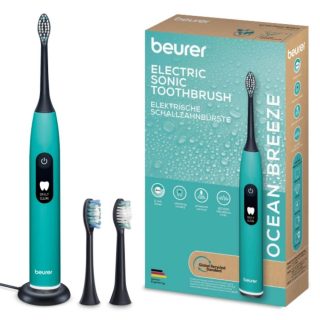 Beurer SC 50 ocean breeze електрическа звукова четка за зъби, до 80 000 движения/мин, 5 програми за почистване: Clean, Sensitive, Polish, Gum Care, Whiten, сензор за натиск, 2-мин. таймер, Включ. 2 глави за четка и магнитна зарядна станция, 22 дни живот на батерията