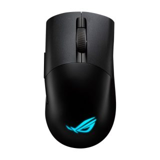 Asus ROG Keris Wireless AimPoint Gaming Mouse, тримодова свързаност (2.4GHz RF, Bluetooth, кабел), сензор 36000 DPI, 5 програмируеми бутона, ROG SpeedNova, сменяеми превключватели, паракорд кабел, черен
