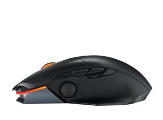 Asus ROG Chakram X Origin Gaming Mouse, Tri-mode свързване (2.4GHz RF, Bluetooth, Wired), 36000 DPI сензор, 11 програмируеми бутона, отделящ се джойстик, Paracord кабел, Черен