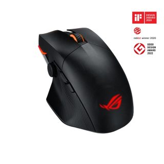 Asus ROG Chakram X Origin Gaming Mouse, Tri-mode свързване (2.4GHz RF, Bluetooth, Wired), 36000 DPI сензор, 11 програмируеми бутона, отделящ се джойстик, Paracord кабел, Черен