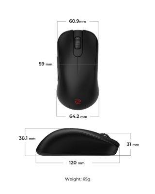 BenQ ZOWIE S2-DW 4K Wireless Mouse за Esports, размер S, 65g, до 4000 Hz, до 3200 DPI, симетричен дизайн, по-къса обща дължина със странични извивки за стабилно проследяване, безжичен с 4K усилващ приемник, захранван от Sports Science, без драйвери, plug and play