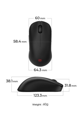 BenQ ZOWIE U2-DW 4K Wireless Mouse за Esports, размер M, 60g, до 4000 Hz, до 3200 DPI, симетричен дизайн, вдлъбнати от двете страни за ловкост при многоъгълно движение, безжичен с 4K подобрен приемник, без драйвери, plug and play