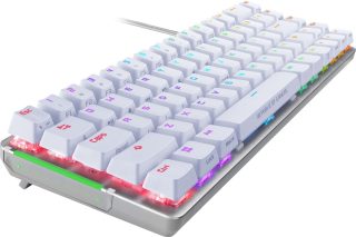 Asus ROG Falchion Ace 65% компактна геймърска клавиатура с предварително смазани механични превключватели ROG NX със стабилизатор ROG switch, звукопоглъщаща пяна, интерактивен сензорен панел, два Type-C порта, три ъгъла на наклон на клавиатурата и защитен калъф, US подредба, Бяла