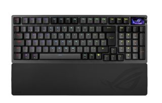 ASUS ROG Azoth 96 HE безжична геймърска клавиатура, магнитни суичове ROG HFX V2, OLED дисплей и колелце, RGB-White