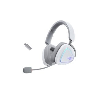 ASUS ROG Delta II Wireless Gaming Headset (BT, ROG SpeedNova 2.4GHz, 3.5mm, 50mm титанови покритии мембрани, 10mm супершироколентов микрофон, 110HR, DualFlow Audio, за PC, Switch, PS5, Xbox) - Moonlight White