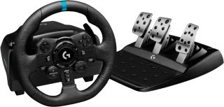 Logitech G923 Racing Wheel And Pedals, PlayStation 4, PC, 900° Rotation, Trueforce Next-Gen Force Feedback, Dual Clutch (In Supported Games), Aluminium, Steel, Leather