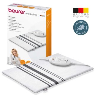 Beurer HK 26 термоподложка; 3 осветени температурни степени; автоматично изключване след 90 мин; памучен калъф, пране при 40°C; BSS; 40(Д)х30(Ш) см; бяло-сив