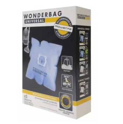 Rowenta WB406140 WonderBag Classic, торбички за прахосмукачка, комплект от 5 торбички + 1 адаптерен пръстен (универсален), 3-слойни, универсални, текстилни