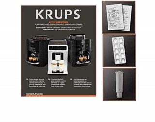 Комплект за поддръжка Krups XS530010 (2 пакета препарат за отстраняване на котлен камък, 10 почистващи таблетки, 1 сменяем филтър)