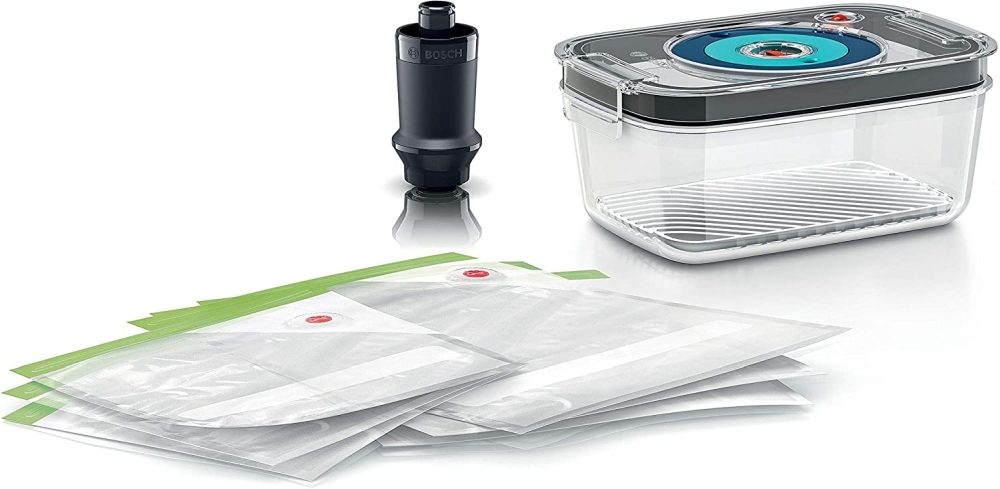 Bosch MSZV6FS1 Комплект вакуумни аксесоари за пасатор ErgoMixx, включва 1 вакуумна кутия, мощна вакуумна помпа и пликове за многократна употреба