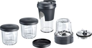 Bosch MUZ45XTM1 TastyMoments комплект, набор от 5-в-1 аксесоари за смесване, смилане, настъргване, съхранение, 3 стъклени съда за смилане и трошене, с капак