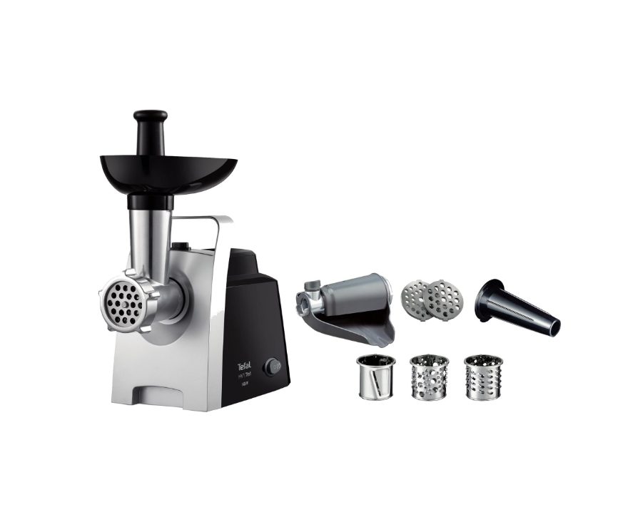 Месомелачка Tefal NE109838, HV1 7IN 1, 1400W, 1.7kg/min, coulis, 2 решетки, настъргващ барабан 3 бр., дръжка