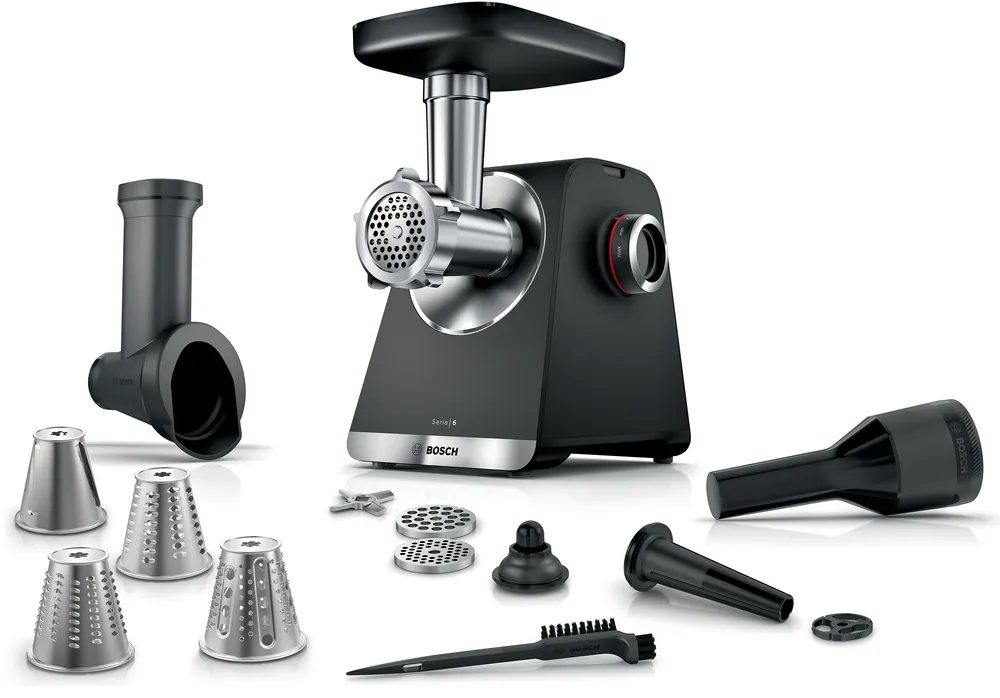 Месомелачка Bosch MFWS640B, SER6, MultiPower 2100 W, Планетарна предавателна кутия, 3,5 kg/min, Черен