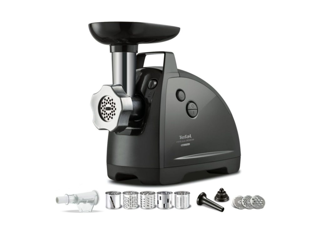 Месомелачка Tefal NE685838, HV8 PLUS 11IN1 2000W, 2.3kg/min, 2 решетки, кебап, наденици, рендосване 5 барабана, сосове