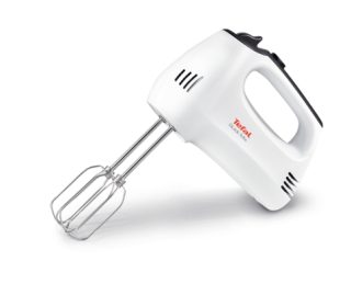 Tefal HT310138 Ръчен миксер, 300W, 5 скорости + турбо, 2 бъркалки, 2 куки за тесто, бял/тъмносив