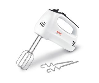 Tefal HT310138 Ръчен миксер, 300W, 5 скорости + турбо, 2 бъркалки, 2 куки за тесто, бял/тъмносив