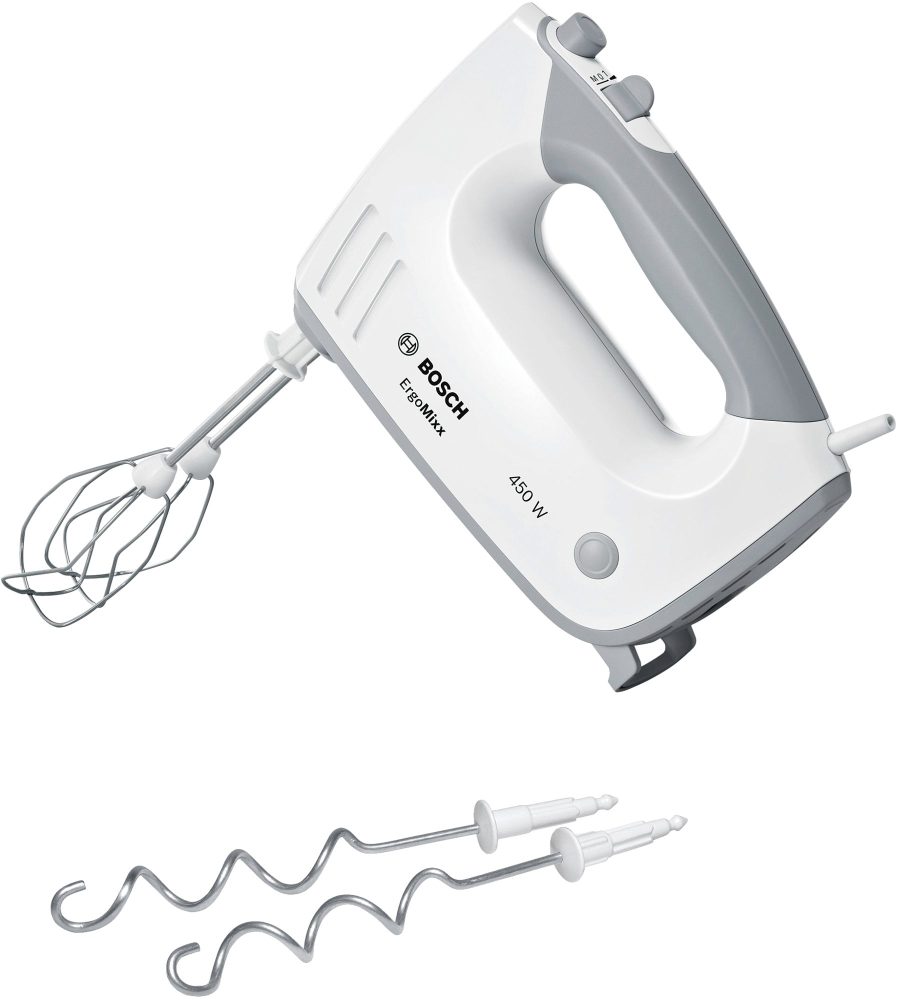 Bosch MFQ36400 Ръчен миксер, 450 W, 5 степени на работа, допълнителна функция пулс/турбо, бял/сив