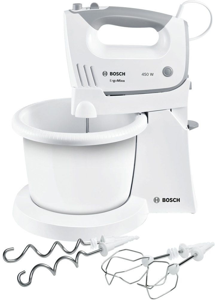 Bosch MFQ36460 ръчен миксер, 450 W, бял, с купа и стойка