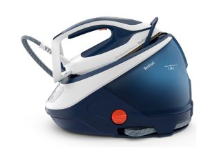 Парогенератор Tefal GV9221E0 ProExpress Protect, син, 2600W, електронни настройки на температурата, 7,6 бара, 140 g/min, паров удар 550 g/min, плоча Durilium Airglide Autoclean Ultra Thin, анти-капкова система, автоматично изключване, сменяем резервоар за вода 1,8L, колектор за накип, заключваща система, бързо загряване 2 мин