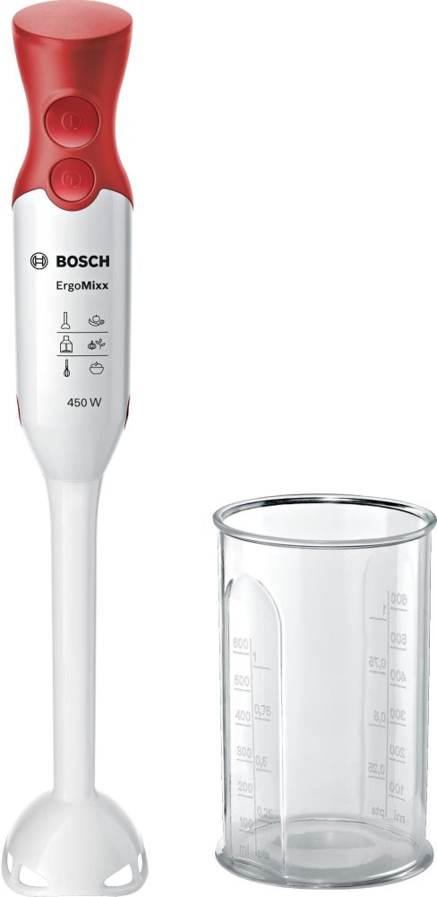 Bosch MSM64010, Пасатор, ErgoMixx, 450 W, включена прозрачна кана, Бял, червен