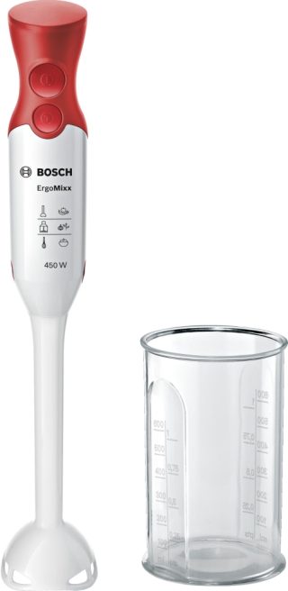 Bosch MSM64010, Пасатор, ErgoMixx, 450 W, включена прозрачна кана, Бял, червен