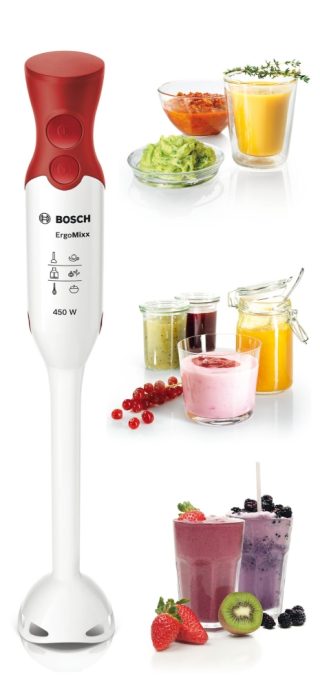 Bosch MSM64010, Пасатор, ErgoMixx, 450 W, включена прозрачна кана, Бял, червен