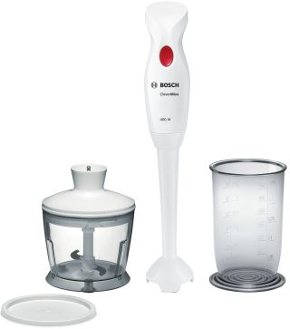 Пасатор Bosch MSM14200, CleverMixx, 400 W, с прозрачна кана и чопър, бял, тъмночервен