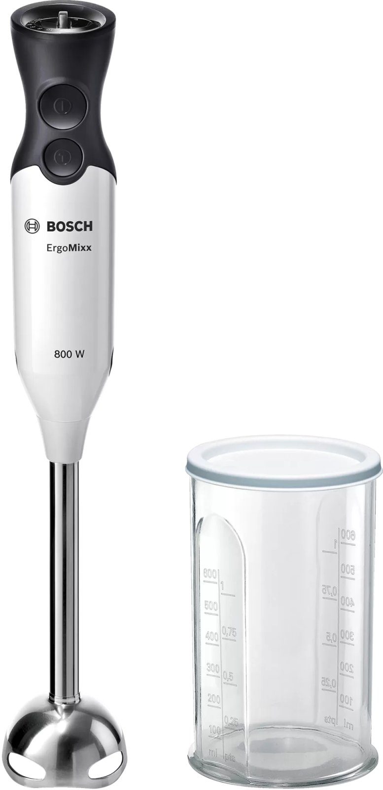 Bosch MS61A4110 Пасатор ErgoMixx, 800 W, с прозрачна мерителна чаша, бял, антрацит