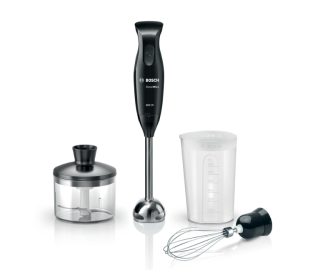 Пасатор Bosch MSM2650B, CleverMixx, 600 W, QuattroBlade, включени чопър и бъркалка, фина бъркалка от неръждаема стомана, мерителна чаша с капак, черен, антрацит