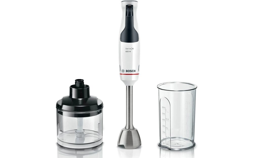 Пасатор Bosch MSM4W220, SER4, ErgoMaster, 600 W, Dynamic Speed Control, QuattroBlade System, с пасатор, чопър и мерителна чаша, бял