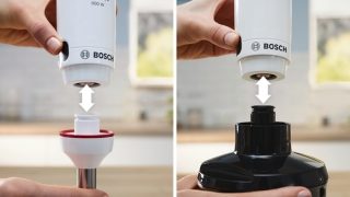 Блендер (пасатор) Bosch MSM4W421, ErgoMaster, 800 W, Dynamic Speed Control, QuattroBlade System, с включени блендер, чопър, бъркалка от неръждаема стомана и мерителна чаша, Бял