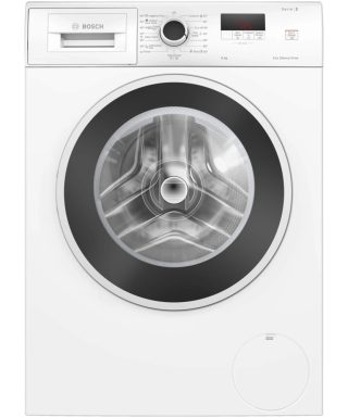 Пералня Bosch WGE03200BY, 8kg, A, 1200rpm, 51/71dB(A), waveDrum 65l, 4 опции, SpeedPerfect, Hygiene+, Jeans/dark wash, врата бяло-черно-сива