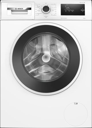 Bosch WAN2406NBY, SER4, Перална машина 8kg, A, 1200rpm, 51/71dB(A), Iron Assist, waveDrum 65l, 4 опции, бяла-черно-сива врата
