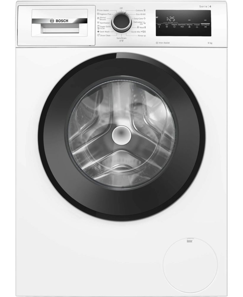 Пералня Bosch WAN2826BBY, 9 kg, A, 1400 об/мин, Iron Assist, waveDrum 65 l, черна-черно-сива врата