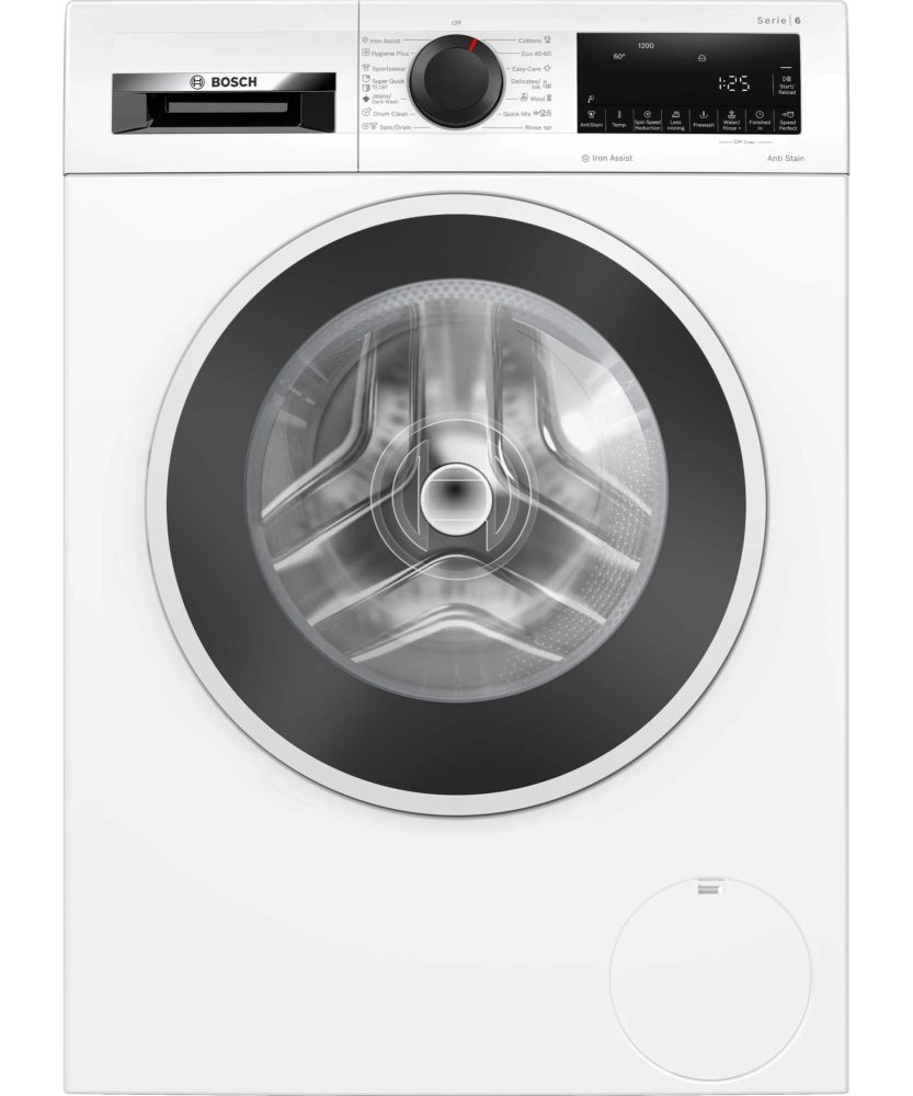 Пералня Bosch WGG242Z2BY, SER6, капацитет 9 kg, енергиен клас A, 1200 об/мин, Iron Assist, AntiStain 4, waveDrum 65 l, бяло-черно-сива врата