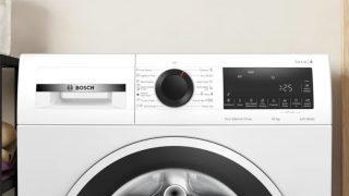 Пералня Bosch WGG2540NBY Series 6, 10 kg, енергиен клас A, 1400 об/мин, бяла с черно/сива врата