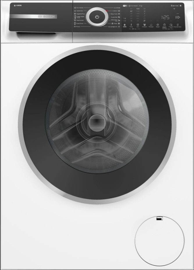 Bosch WGH256A6BY, SER6, пералня 10кг, A, 1600 об/мин, 48/75dB(B), i-DOS, HC, Iron Assist, Touch DirectSelect дисплей, вътрешно осветление, waveDrum 70л, сребърно-черна врата