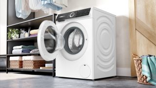 Bosch WGH256A6BY, SER6, пералня 10кг, A, 1600 об/мин, 48/75dB(B), i-DOS, HC, Iron Assist, Touch DirectSelect дисплей, вътрешно осветление, waveDrum 70л, сребърно-черна врата